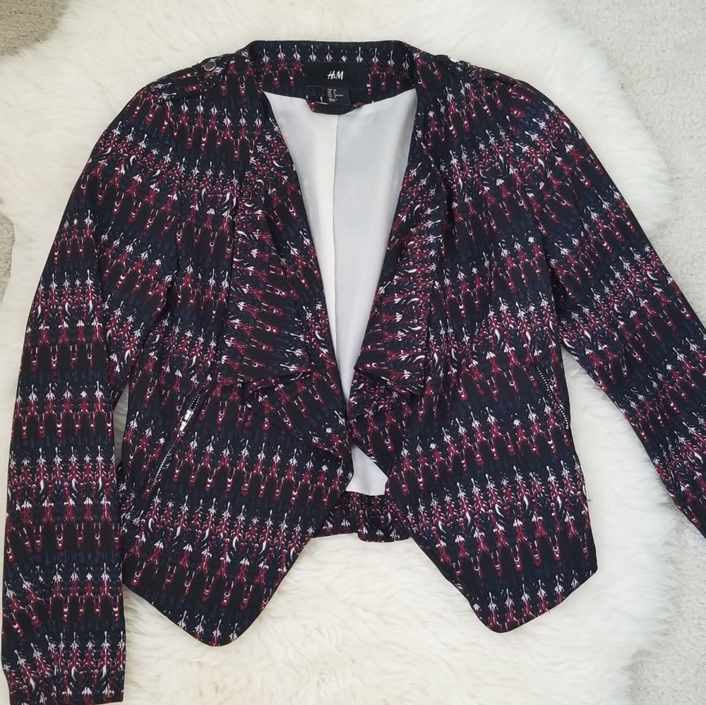 H&M Pattern Light Jacket Shoulder Padded Ruffles - image 4